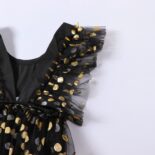 0-2Y Baby Girls Cotton Dress Long Sleeve Gold Dot Print Tulle Skirt Hem Decor Summer Kids Clothes - Image 6