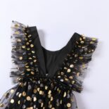 0-2Y Baby Girls Cotton Dress Long Sleeve Gold Dot Print Tulle Skirt Hem Decor Summer Kids Clothes - Image 5