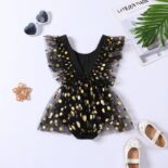 0-2Y Baby Girls Cotton Dress Long Sleeve Gold Dot Print Tulle Skirt Hem Decor Summer Kids Clothes - Image 3
