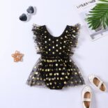 0-2Y Baby Girls Cotton Dress Long Sleeve Gold Dot Print Tulle Skirt Hem Decor Summer Kids Clothes - Image 4