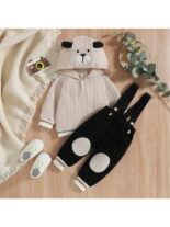 aby Girls Boys Trousers Suit Long Sleeve Cartoon Dog Hooded Tops Elastic Waist Suspender Pants - Image 2