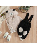 aby Girls Boys Trousers Suit Long Sleeve Cartoon Dog Hooded Tops Elastic Waist Suspender Pants