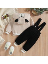 aby Girls Boys Trousers Suit Long Sleeve Cartoon Dog Hooded Tops Elastic Waist Suspender Pants - Image 4