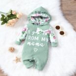Infant girl spring and autumn hooded lace stitching long-sleeved floral letter print crawling clothes