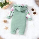 Infant girl spring and autumn hooded lace stitching long-sleeved floral letter print crawling clothes - Image 3