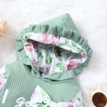 Infant girl spring and autumn hooded lace stitching long-sleeved floral letter print crawling clothes - Image 4