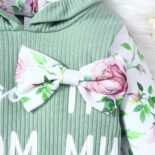 Infant girl spring and autumn hooded lace stitching long-sleeved floral letter print crawling clothes - Image 5