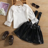 Black dress with a leather and White blouse with lace details set - Image 3