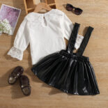 Black dress with a leather and White blouse with lace details set - Image 4