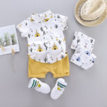 Gentleman style bow tie short-sleeved shirt two-piece suit infant boy cute clothes