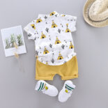Gentleman style bow tie short-sleeved shirt two-piece suit infant boy cute clothes - Image 3
