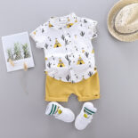 Gentleman style bow tie short-sleeved shirt two-piece suit infant boy cute clothes - Image 4
