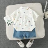 Summer new boys short-sleeved denim shorts suits fashionable thin breathable boys shirt two-piece suits - Image 3