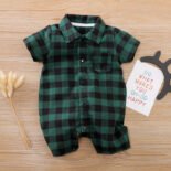 Newborn baby jumpsuit plaid clothes trade casual baby crawling clothes baby romper