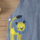 Baby girl cartoon lion embroidered pinstriped sleeveless overalls - Image 8