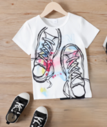 2-piece kid boy painting shoes print top sleeve tee and elasticized denim short set - Image 3
