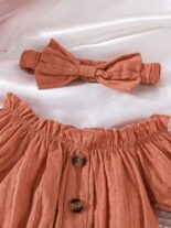 3pcs Baby Infant Girls Casual Plain Color Off Shoulder Top & Skirt & Headband Set Clothes - Image 4