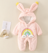 Newborn baby jumpsuit winter plus velvet thickening to go out to keep warm winter clothes newborn baby princess romper winter