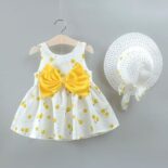 Fruit Apple Cherry Allover Bow Decorative Dress And Hat Set - Image 8