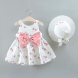 Fruit Apple Cherry Allover Bow Decorative Dress And Hat Set
