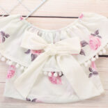 Girls' sweet style children's bow print top + denim shorts set - Image 2