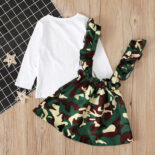 Girls and children   spring and autumn long sleeve top + camouflage strap skirt sister two-piece children's - Image 5