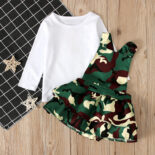 Girls and children   spring and autumn long sleeve top + camouflage strap skirt sister two-piece children's