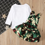 Girls and children   spring and autumn long sleeve top + camouflage strap skirt sister two-piece children's - Image 3