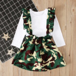 Girls and children   spring and autumn long sleeve top + camouflage strap skirt sister two-piece children's - Image 3