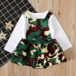 Girls and children   spring and autumn long sleeve top + camouflage strap skirt sister two-piece children's - Image 2