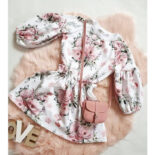 Girls and children spring and autumn trend long sleeve flower print top + short skirt two-piece set children's