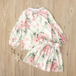 Girls and children spring and autumn trend long sleeve flower print top + short skirt two-piece set children's - Image 3