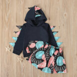 Beautiful children spring and autumn African bohemian style dinosaur sweater + short skirt two-piece children's clothing - Image 2