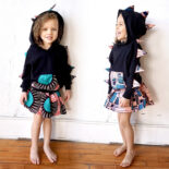 Beautiful children spring and autumn African bohemian style dinosaur sweater + short skirt two-piece children's clothing