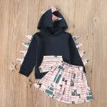 Beautiful children spring and autumn African bohemian style dinosaur sweater + short skirt two-piece children's clothing - Image 3