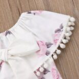 Girls' sweet style children's bow print top + denim shorts set - Image 3