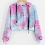 Autumn Thin  Tie-Dye Cropped Drawstring Hoodie