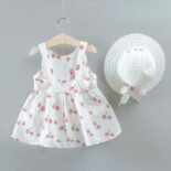 Fruit Apple Cherry Allover Bow Decorative Dress And Hat Set - Image 3