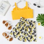 Girl Ruffled Button Camisole And Floral Print Belted Shorts - Image 3