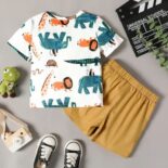 Boy Animal Print Short-sleeve Tee And Khaki Shorts Set - Image 3
