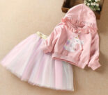 Spring and Autumn New Girl Cartoon Pony Hooded Sweatshirt + Rainbow Mesh Skirt Set Children's Fashion Two-Piece Set - Image 3
