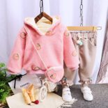 Fall/Winter New Cartoon Sweater Set Thickened Girl's Hooded Top Thickened Two-Piece Set