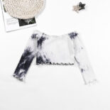 Girls tie-dye one-shoulder long-sleeved spring and summer new little girl fungus open-waisted T-shirt - Image 2