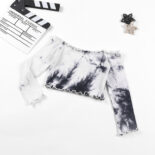 Girls tie-dye one-shoulder long-sleeved spring and summer new little girl fungus open-waisted T-shirt
