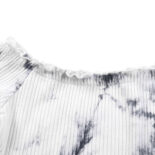Girls tie-dye one-shoulder long-sleeved spring and summer new little girl fungus open-waisted T-shirt - Image 3
