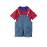 Summer boy's striped shirt denim bib two-piece set for children fashion handsome set - Image 5