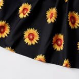 Girl Floral Sunflower Print Splice Belted Shortsleeve Dress - Image 4