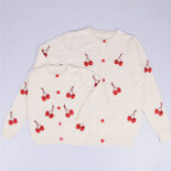Children's Fall and Winter Cherry Embroidered Sweater Parent-Child Cotton Knitted Jacket - Image 4