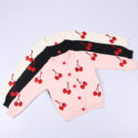 Children's Fall and Winter Cherry Embroidered Sweater Parent-Child Cotton Knitted Jacket - Image 2