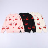 Children's Fall and Winter Cherry Embroidered Sweater Parent-Child Cotton Knitted Jacket